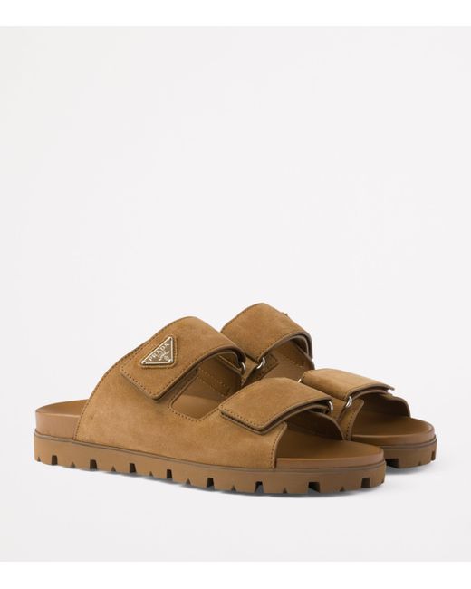 Prada Brown Suede Triangle Sandals for men