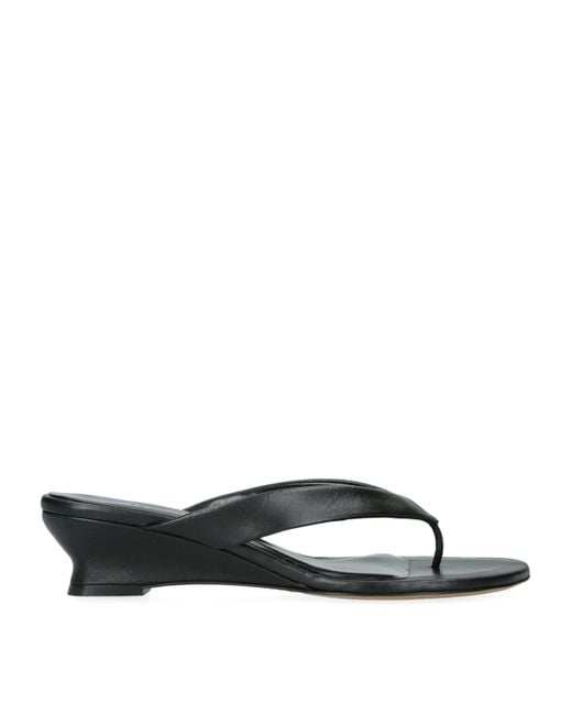 Le Monde Beryl Black Leather Micro Wedge Sandals 40