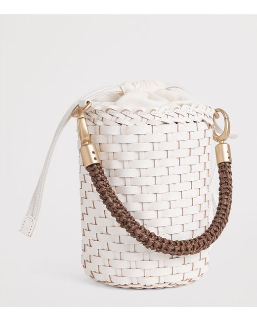 Eleventy White Leather Woven Bucket Bag