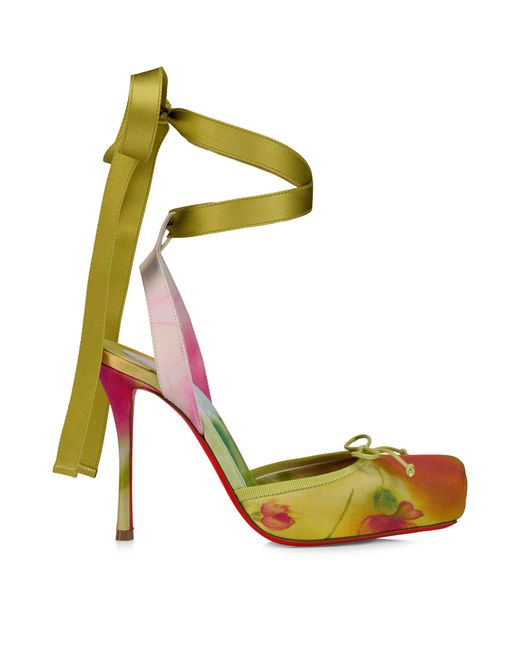 Christian Louboutin Green Cassia Lace-Up Botanica Satin Pumps 100