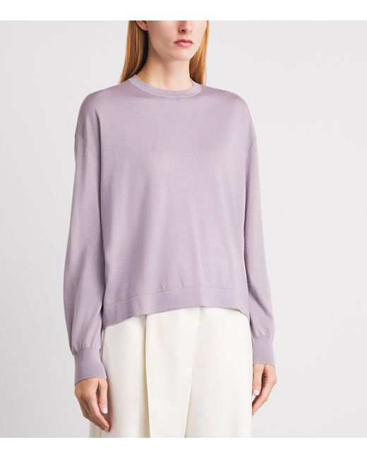 Agnona Purple Wool-Silk-Cashmere Crew-Neck Sweater