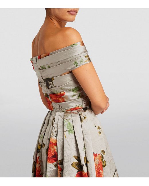 Erdem White Off-the-shoulder Rose Print Dress