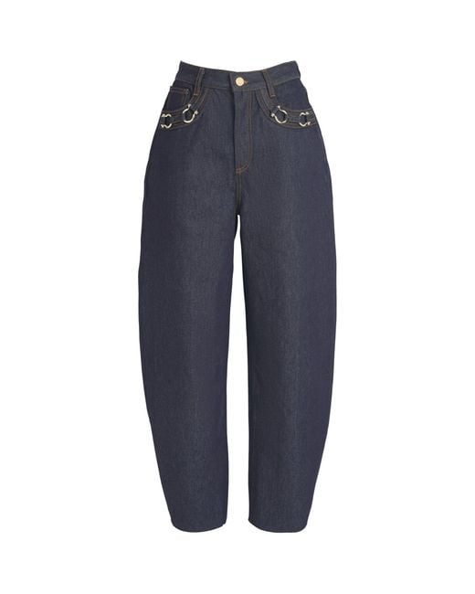 Sandro Blue Metal-Detail Barrel Jeans