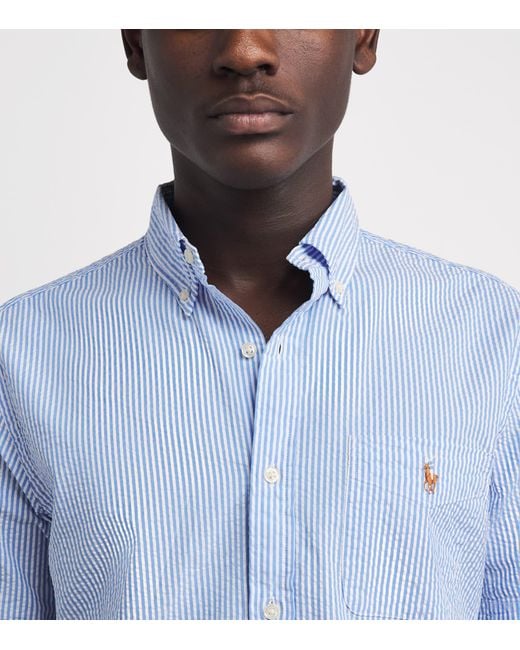 Polo Ralph Lauren Blue Cotton Seersucker Stripe Short-Sleeve Shirt for men