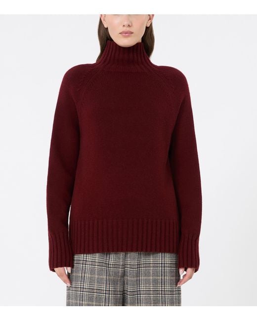 Max Mara Red Wool-Cashmere High-Neck Sweater