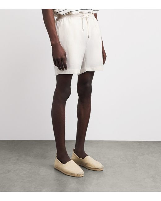Ralph Lauren White Silk-Linen Drawstring Shorts for men