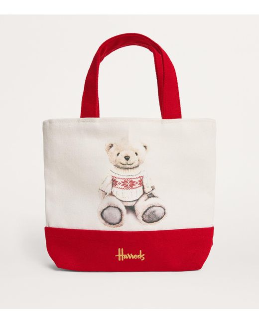 Harrods Red Mini Canvas Christmas Bear 2024 Tote Bag