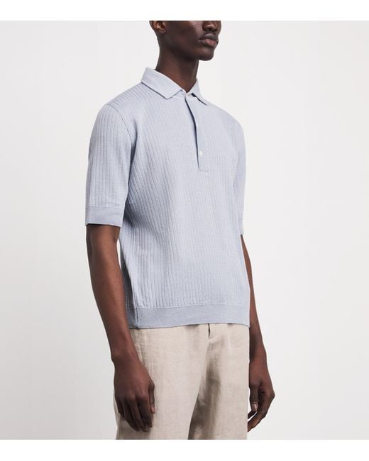Lardini Blue Linen-Cotton Ribbed Polo Shirt for men