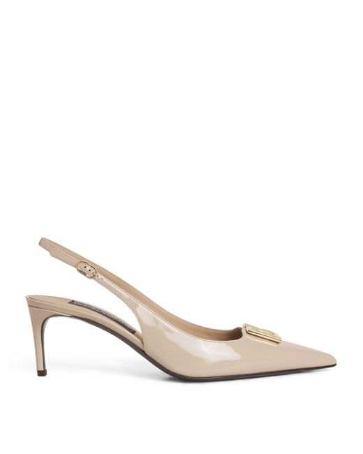 Dolce & Gabbana Metallic Patent Leather Logo Slingback Pumps 60