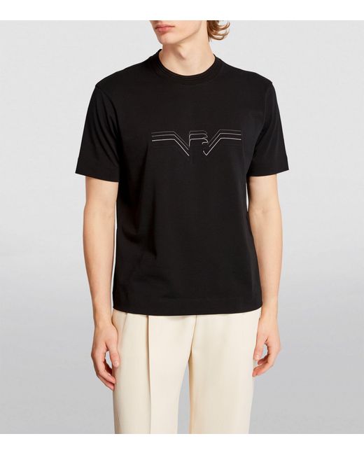 Emporio Armani Black Cotton Eagle-motif T-shirt for men