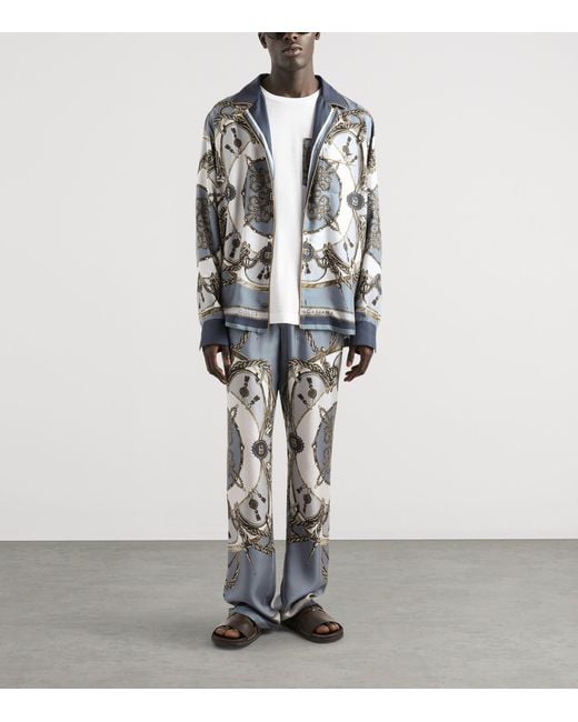 Dolce & Gabbana Gray Silk Twill Printed Trousers for men