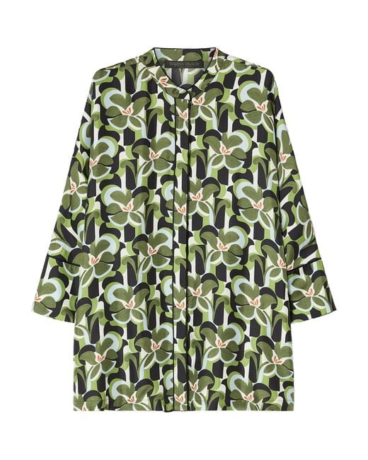 Marina Rinaldi Green Silk Twill Floral Shirt