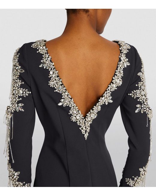 Pamella Roland Black Crystal-embellished Cut-out Gown