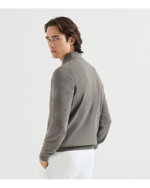 Brunello Cucinelli Green Cashmere Polo Sweater for men