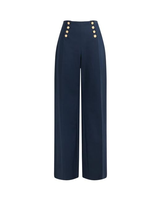 Carolina Herrera Blue Stretch-Cotton Alba Wide-Leg Trousers
