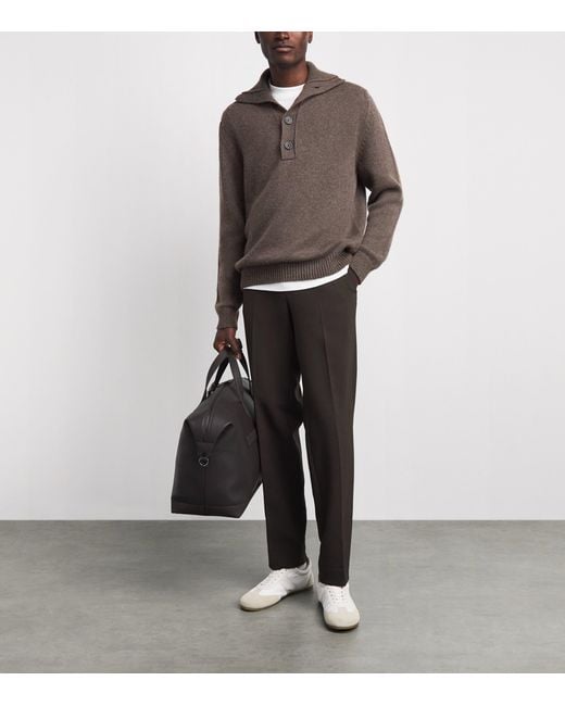 Johnstons Brown Cashmere Button-Neck Sweater for men