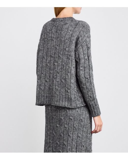 Max Mara Gray Cotton-Alpaca-Wool Cable-Knit Sweater