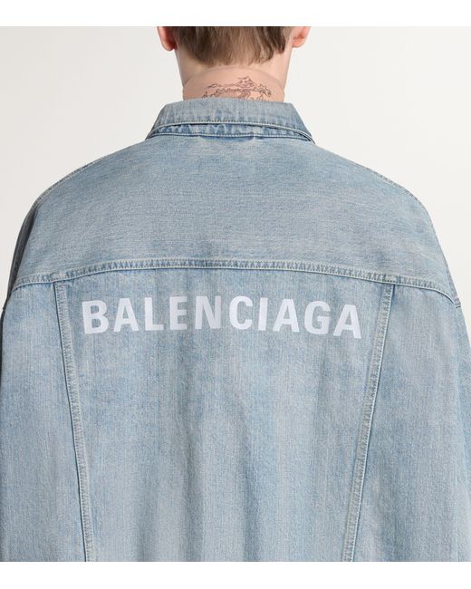 Balenciaga Blue Oversized Logo Denim Jacket for men