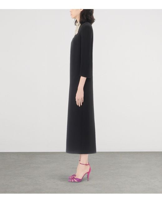 Valentino Black Silk Embellished-Collar Midi Dress