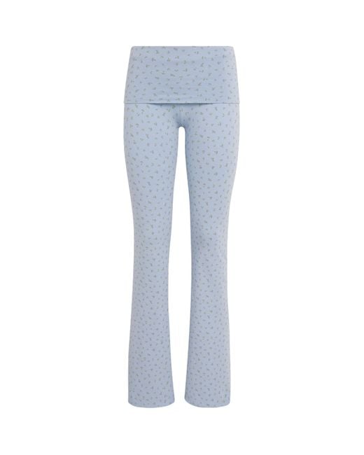 Skims Blue Stretch-Cotton Fold-Over Leggings