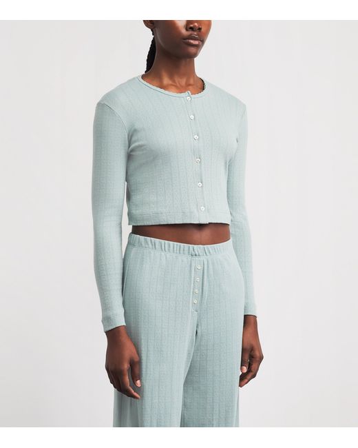 Leset Blue Cotton Pointelle Lounge Cardigan
