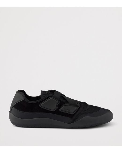 Prada Black Leather-Mesh Speedrock Sneakers for men