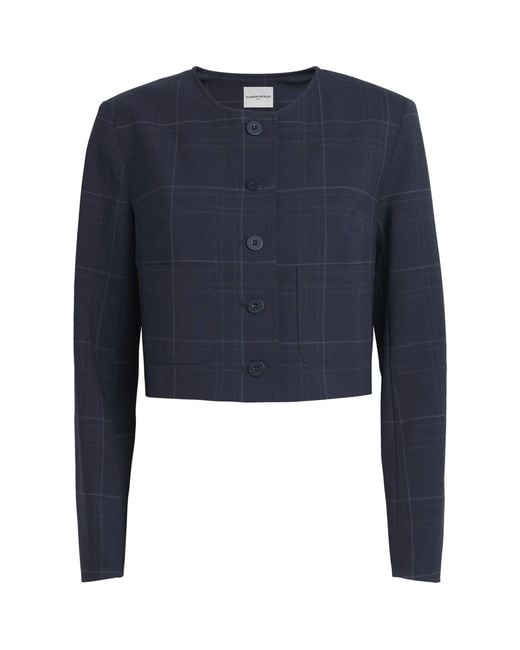 Claudie Pierlot Blue Wool-Blend Cropped Jacket