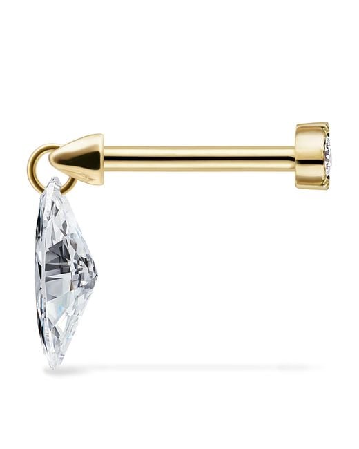 Maria Tash Metallic Floating Marquise Diamond Charm Threaded Stud Earring