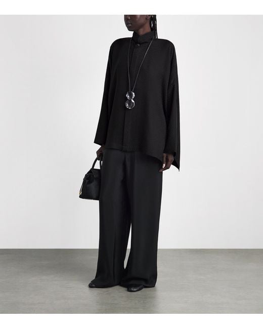Eskandar Black Silk Double-Stand Collar Shirt