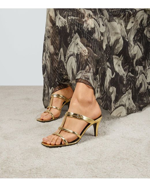 Gucci Natural Leather Slim-horsebit Heeled Sandals 75