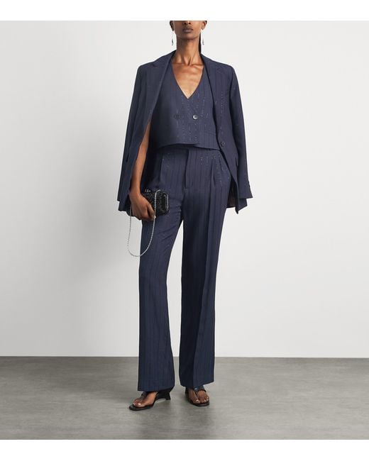 Sandro Blue Embellished Stripe Waistcoat