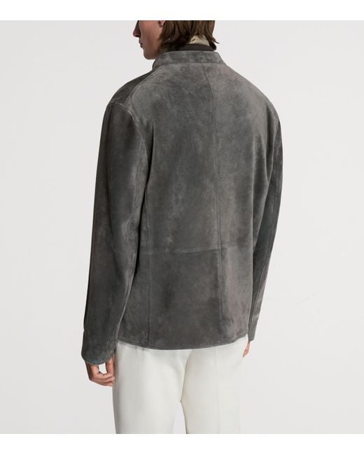 Dunhill Gray Leather Mandarin-Collar Jacket for men