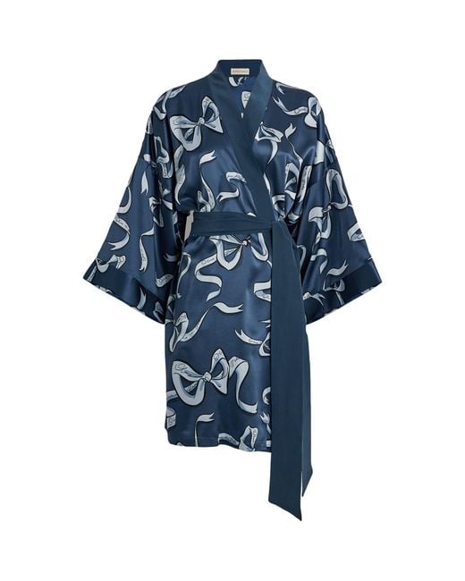Olivia Von Halle Blue Silk Mimi Kimono Robe