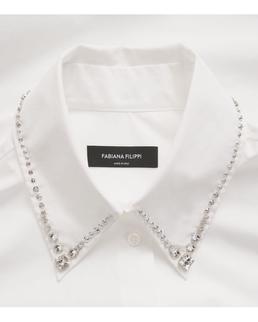 Fabiana Filippi White Cotton Rhinestone-Embellished Shirt