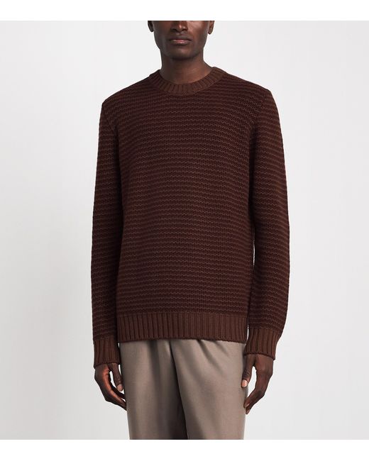 Corneliani Brown Virgin Wool-Cashmere Stripe Sweater for men