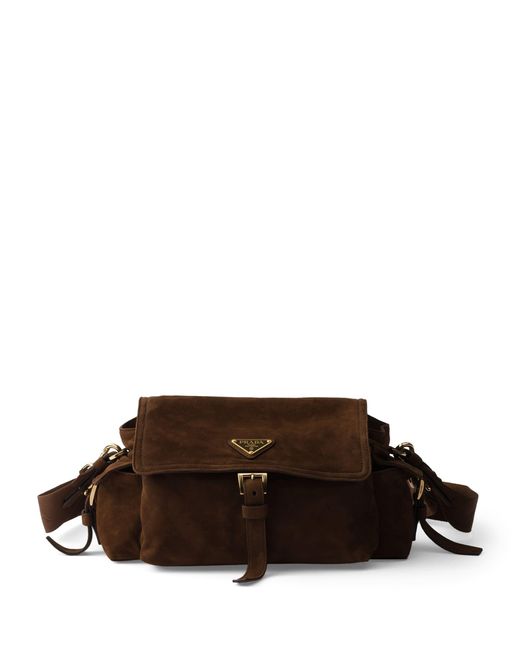 Prada Brown Explore Medium Suede Shoulder Bag