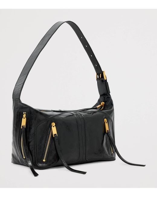 AllSaints Black Leather Jean Rey Shoulder Bag