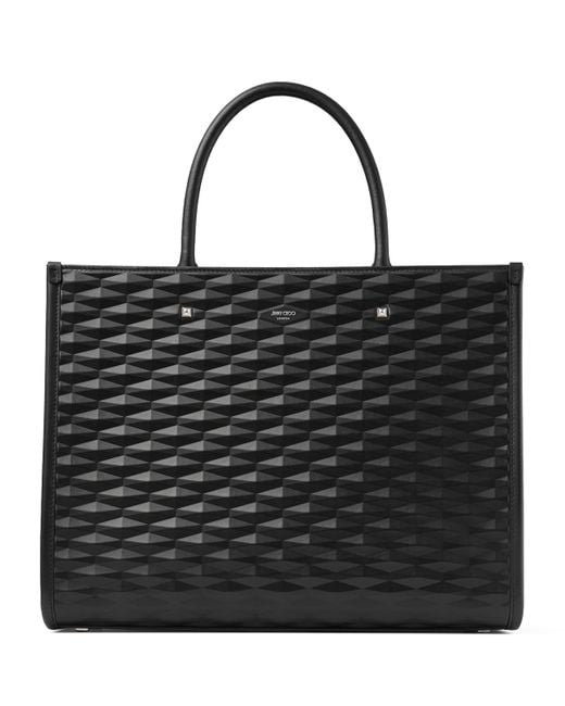 Jimmy Choo Black Medium Embossed Diamond Avenue Tote Bag