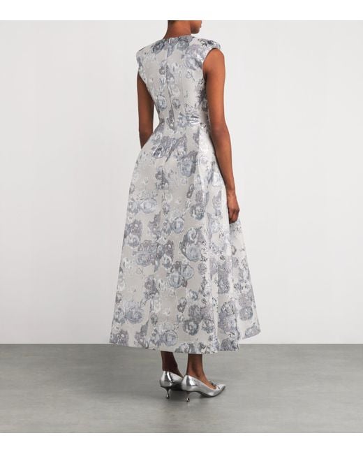 Huishan Zhang Gray Metallic Jacquard Kyle Midi Dress