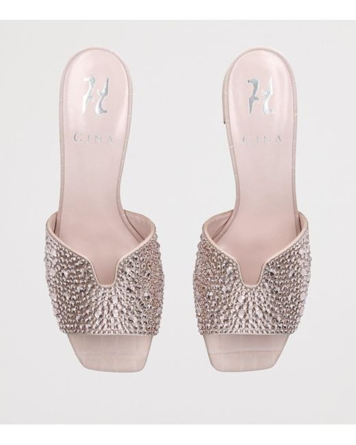 Gina White Leather Embellished Florence Heeled Mules 50