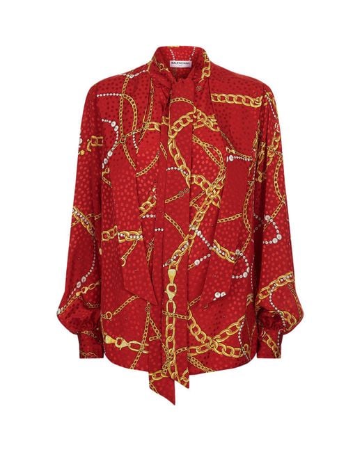 Balenciaga Red Chain Print Silk Blouse
