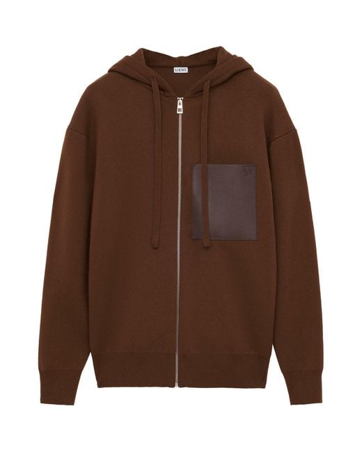 Loewe Brown Wool-Blend Leather-Pocket Hoodie for men