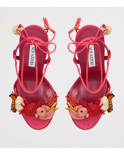 Aquazzura Red Raffia Marea Slingback Sandals