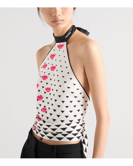 Prada White Silk Twill Halterneck Top