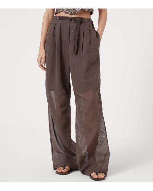Brunello Cucinelli Brown Cotton Wide-leg Belted Trousers