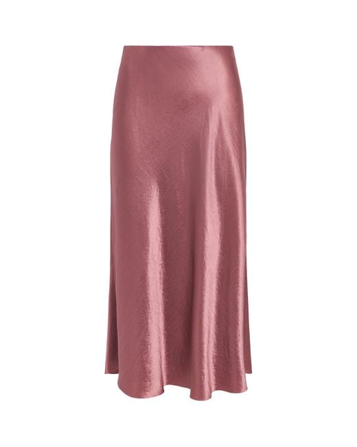 Vince Pink Crinkle Satin Midi Skirt