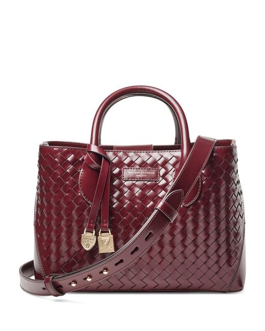 Aspinal Purple Midi Leather London Tote Bag