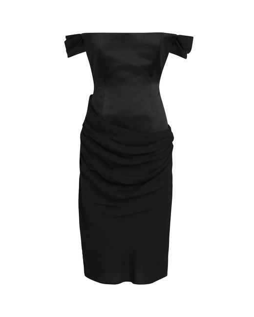Alex Perry Black Satin Off-The-Shoulder Corset Midi Dress