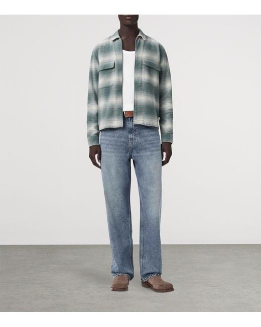 AllSaints Blue Organic Cotton Check Polanco Overshirt for men