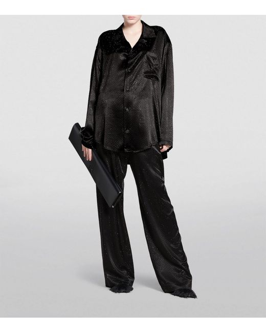 Balenciaga Black Rhinestone-embellished Satin Shirt